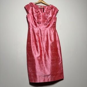 Vintage Kay Unger V-Neck Ruffle Detailed Silk Pink Party Dress Sz 2